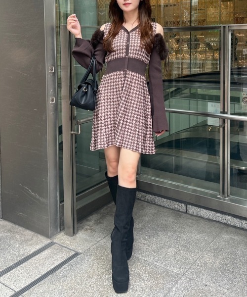 セール】many wayフェイクファージャガードミニニットワンピース 秋服