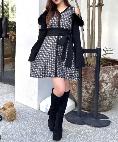 2025AW】many wayフェイクファージャガードミニニットワンピース