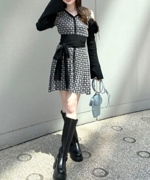 2025AW】many wayフェイクファージャガードミニニットワンピース