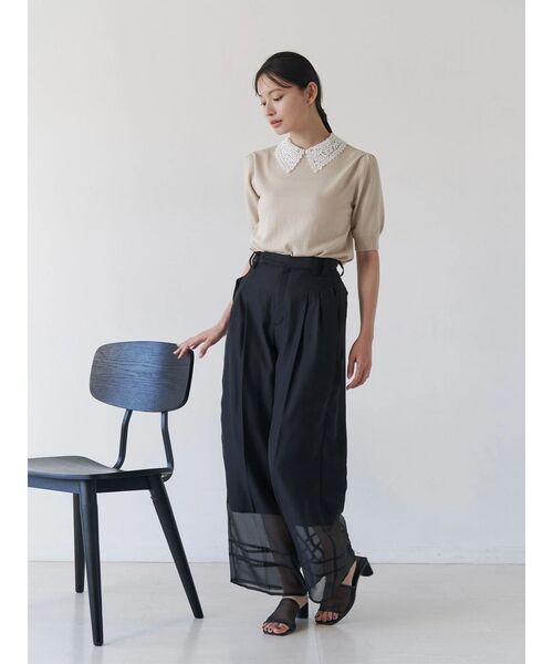 TONAL（トーナル）の「衿レースハーフスリーブニット（ニット/セーター・レディース・ブラック/ライトブルー/アイボリー・MEDIUM）」の10枚目の写真