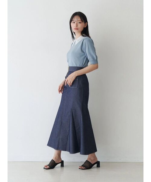 TONAL（トーナル）の「衿レースハーフスリーブニット（ニット/セーター・レディース・ブラック/ライトブルー/アイボリー・MEDIUM）」の12枚目の写真