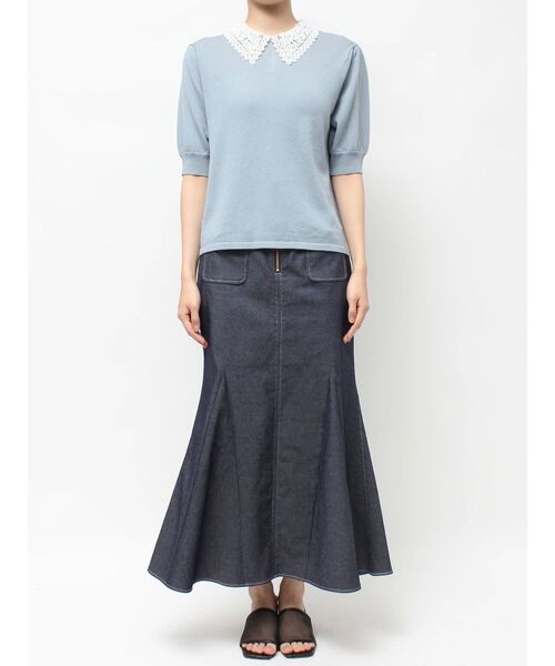 TONAL（トーナル）の「衿レースハーフスリーブニット（ニット/セーター・レディース・ブラック/ライトブルー/アイボリー・MEDIUM）」の22枚目の写真