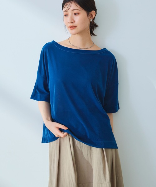 CROSS FUNCTION(クロスファンクション)の「《高通気性》エブ楽 セミシアースキンベロアTシャツ【CROSS FUNCTION/クロスファンクション】(Tシャツ/カットソー・レディース・ブラウン/ブルー/グレー・M/LL/L)」の3枚目の写真