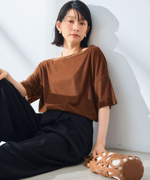 CROSS FUNCTION(クロスファンクション)の「《高通気性》エブ楽 セミシアースキンベロアTシャツ【CROSS FUNCTION/クロスファンクション】(Tシャツ/カットソー・レディース・ブラウン/ブルー/グレー・M/LL/L)」の20枚目の写真