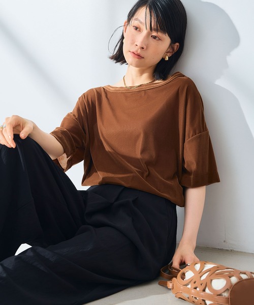 CROSS FUNCTION(クロスファンクション)の「《高通気性》エブ楽 セミシアースキンベロアTシャツ【CROSS FUNCTION/クロスファンクション】(Tシャツ/カットソー・レディース・ブラウン/ブルー/グレー・M/LL/L)」の21枚目の写真