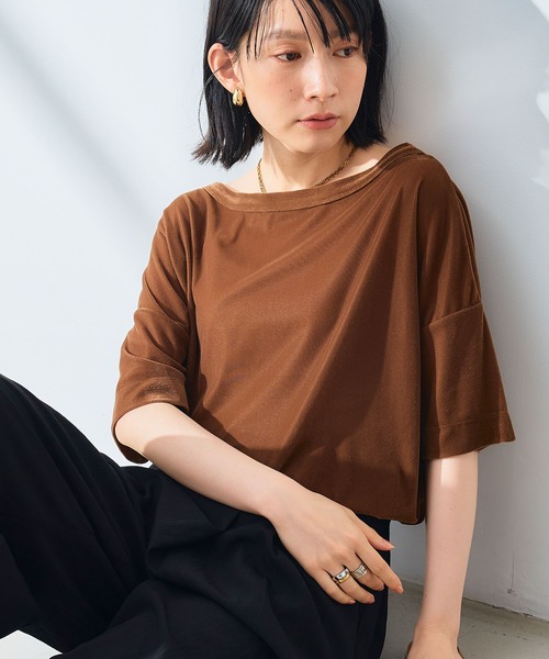 CROSS FUNCTION(クロスファンクション)の「《高通気性》エブ楽 セミシアースキンベロアTシャツ【CROSS FUNCTION/クロスファンクション】(Tシャツ/カットソー・レディース・ブラウン/ブルー/グレー・M/LL/L)」の22枚目の写真