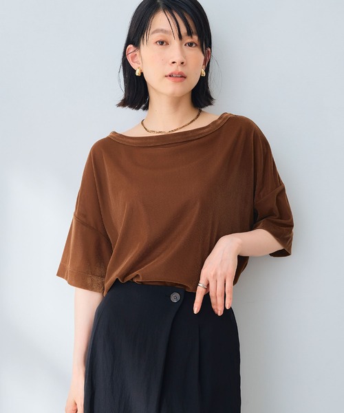 CROSS FUNCTION(クロスファンクション)の「《高通気性》エブ楽 セミシアースキンベロアTシャツ【CROSS FUNCTION/クロスファンクション】(Tシャツ/カットソー・レディース・ブラウン/ブルー/グレー・M/LL/L)」の18枚目の写真