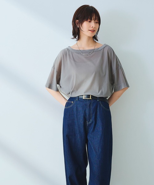 CROSS FUNCTION(クロスファンクション)の「《高通気性》エブ楽 セミシアースキンベロアTシャツ【CROSS FUNCTION/クロスファンクション】(Tシャツ/カットソー・レディース・ブラウン/ブルー/グレー・M/LL/L)」の10枚目の写真