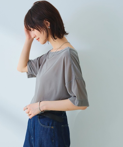 CROSS FUNCTION(クロスファンクション)の「《高通気性》エブ楽 セミシアースキンベロアTシャツ【CROSS FUNCTION/クロスファンクション】(Tシャツ/カットソー・レディース・ブラウン/ブルー/グレー・M/LL/L)」の7枚目の写真