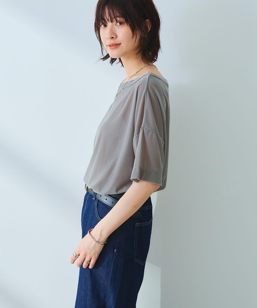 CROSS FUNCTION(クロスファンクション)の「《高通気性》エブ楽 セミシアースキンベロアTシャツ【CROSS FUNCTION/クロスファンクション】(Tシャツ/カットソー・レディース・ブラウン/ブルー/グレー・M/LL/L)」の9枚目の写真