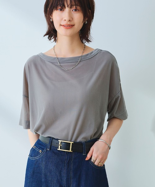 CROSS FUNCTION(クロスファンクション)の「《高通気性》エブ楽 セミシアースキンベロアTシャツ【CROSS FUNCTION/クロスファンクション】(Tシャツ/カットソー・レディース・ブラウン/ブルー/グレー・M/LL/L)」の8枚目の写真