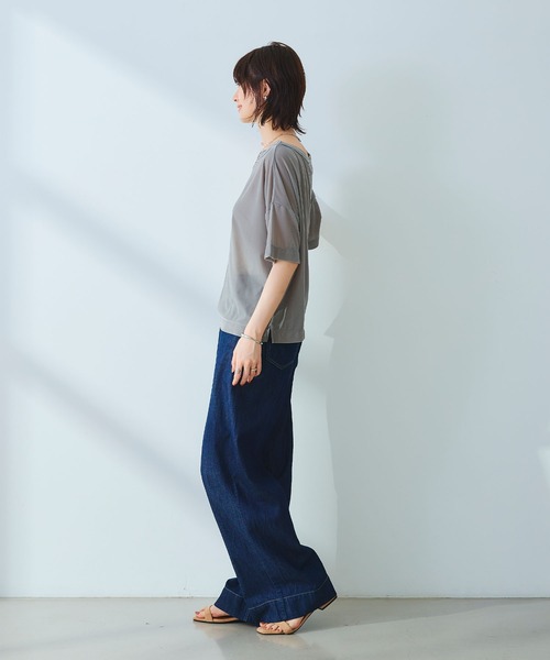 CROSS FUNCTION(クロスファンクション)の「《高通気性》エブ楽 セミシアースキンベロアTシャツ【CROSS FUNCTION/クロスファンクション】(Tシャツ/カットソー・レディース・ブラウン/ブルー/グレー・M/LL/L)」の15枚目の写真