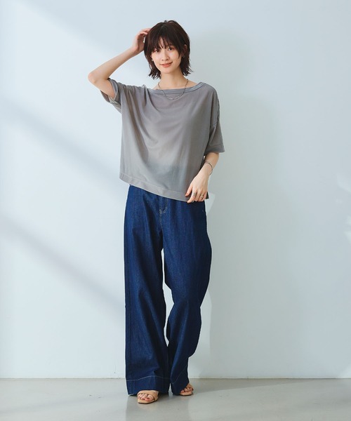 CROSS FUNCTION(クロスファンクション)の「《高通気性》エブ楽 セミシアースキンベロアTシャツ【CROSS FUNCTION/クロスファンクション】(Tシャツ/カットソー・レディース・ブラウン/ブルー/グレー・M/LL/L)」の13枚目の写真