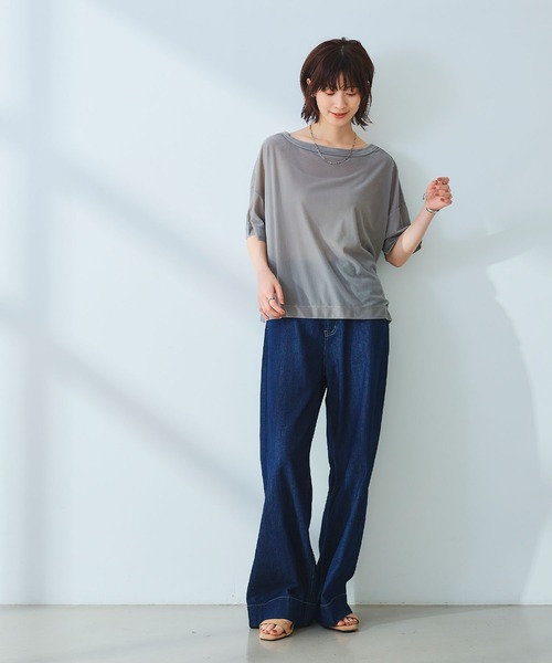 CROSS FUNCTION(クロスファンクション)の「《高通気性》エブ楽 セミシアースキンベロアTシャツ【CROSS FUNCTION/クロスファンクション】(Tシャツ/カットソー・レディース・ブラウン/ブルー/グレー・M/LL/L)」の14枚目の写真