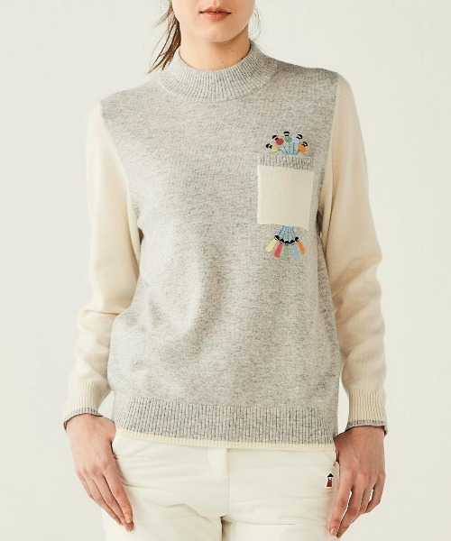 Picone CLUB(ピッコーネクラブ)の「カシミヤ100%配色ニット(ニット/セーター・レディース・ライトグレー/ベージュ/ブラック・S/M)」の10枚目の写真
