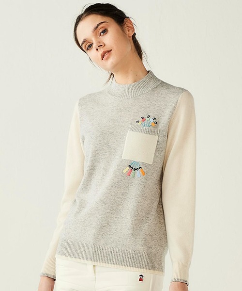 Picone CLUB(ピッコーネクラブ)の「カシミヤ100%配色ニット(ニット/セーター・レディース・ライトグレー/ベージュ/ブラック・S/M)」の13枚目の写真