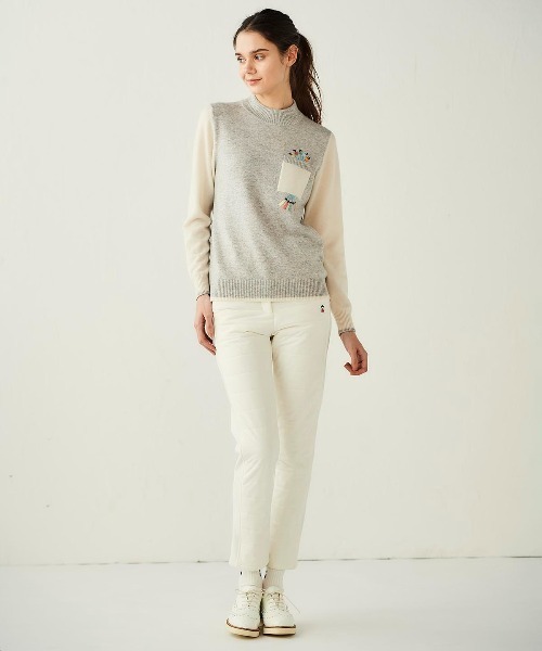 Picone CLUB(ピッコーネクラブ)の「カシミヤ100%配色ニット(ニット/セーター・レディース・ライトグレー/ベージュ/ブラック・S/M)」の15枚目の写真
