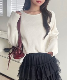 《シンプルなのに拘りデザイン》ラグランスリーブ ワッフルプルオーバー