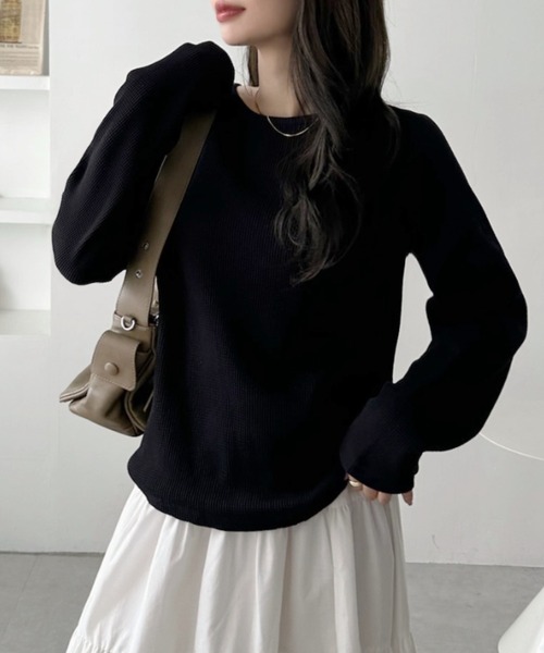 TREOVER(トレオーバー)の「《シンプルなのに拘りデザイン》ラグランスリーブ ワッフルプルオーバー(Tシャツ/カットソー・レディース・オフホワイト/杢グレー/チャコール/ダークグレー/ブラウン/ブラック/イエロー/ライトグレー/ピンク・FREE)」の3枚目の写真