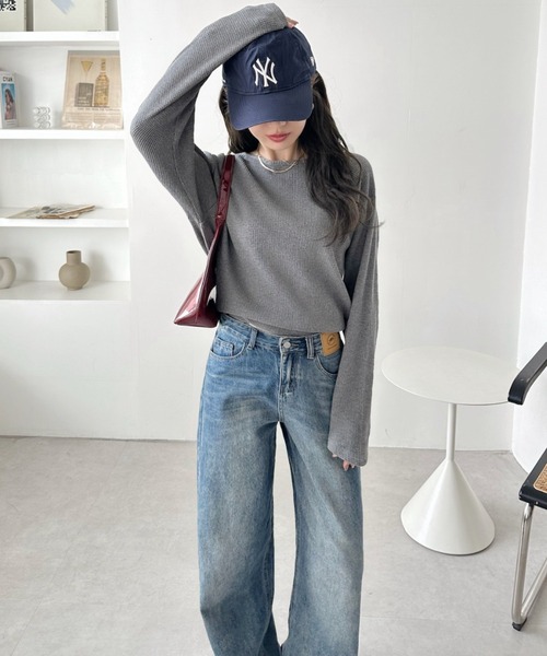 TREOVER(トレオーバー)の「《シンプルなのに拘りデザイン》ラグランスリーブ ワッフルプルオーバー(Tシャツ/カットソー・レディース・オフホワイト/杢グレー/チャコール/ダークグレー/ブラウン/ブラック/イエロー/ライトグレー/ピンク・FREE)」の15枚目の写真