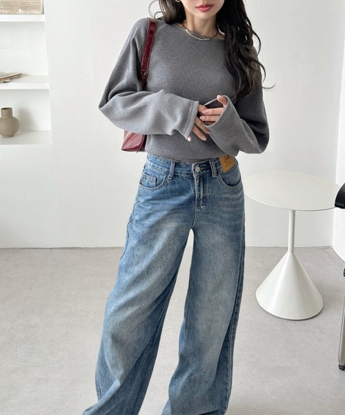 TREOVER(トレオーバー)の「《シンプルなのに拘りデザイン》ラグランスリーブ ワッフルプルオーバー(Tシャツ/カットソー・レディース・オフホワイト/杢グレー/チャコール/ダークグレー/ブラウン/ブラック/イエロー/ライトグレー/ピンク・FREE)」の16枚目の写真
