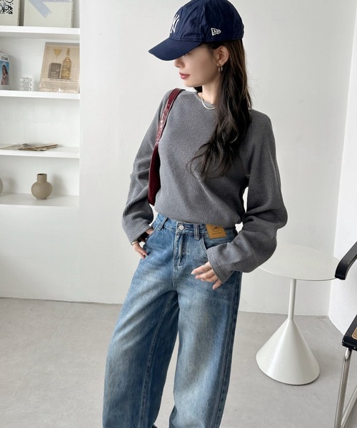 TREOVER(トレオーバー)の「《シンプルなのに拘りデザイン》ラグランスリーブ ワッフルプルオーバー(Tシャツ/カットソー・レディース・オフホワイト/杢グレー/チャコール/ダークグレー/ブラウン/ブラック/イエロー/ライトグレー/ピンク・FREE)」の18枚目の写真