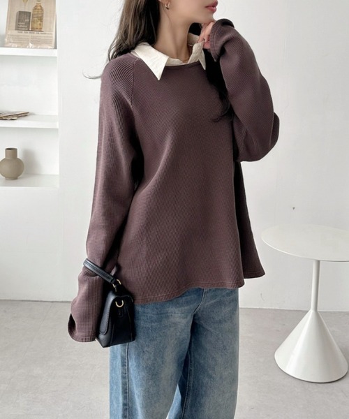 TREOVER(トレオーバー)の「《シンプルなのに拘りデザイン》ラグランスリーブ ワッフルプルオーバー(Tシャツ/カットソー・レディース・オフホワイト/杢グレー/チャコール/ダークグレー/ブラウン/ブラック/イエロー/ライトグレー/ピンク・FREE)」の21枚目の写真