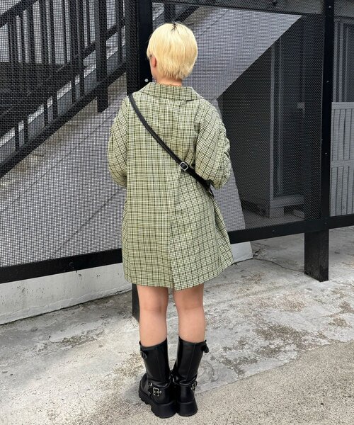 CIAOPANIC（チャオパニック）の「袖ギャザーチェックグランパジャケット（テーラードジャケット・レディース・グリーン/ブラウン/ネイビー・ONE SIZE）」の19枚目の写真