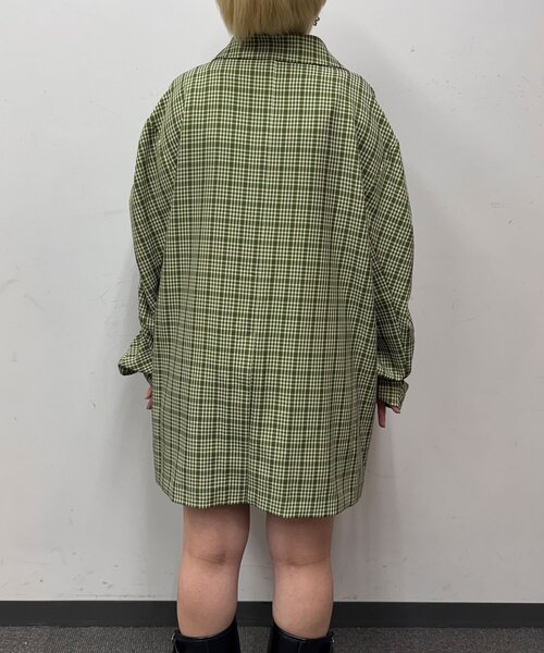 CIAOPANIC（チャオパニック）の「袖ギャザーチェックグランパジャケット（テーラードジャケット・レディース・グリーン/ブラウン/ネイビー・ONE SIZE）」の22枚目の写真