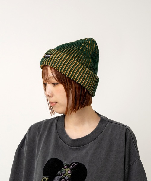RNA（アールエヌエー）の「E5120 2カラーリブニットキャップ（ニットキャップ/ビーニー・レディース・ブラック×グレー/バーガンディー/グリーン×オレンジ・FREE）」の2枚目の写真