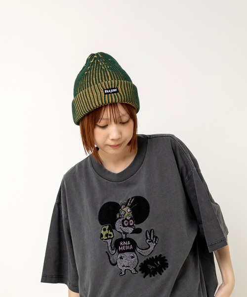 RNA（アールエヌエー）の「E5120 2カラーリブニットキャップ（ニットキャップ/ビーニー・レディース・ブラック×グレー/バーガンディー/グリーン×オレンジ・FREE）」の11枚目の写真