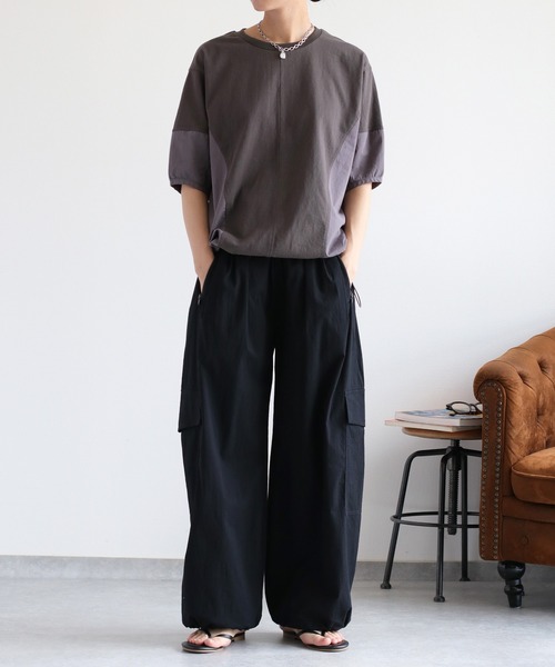 cepo（セポ）の「パフスリーブキリカエ半袖Tee（Tシャツ/カットソー・レディース・チャコール/カーキ/オフホワイト・M）」の16枚目の写真