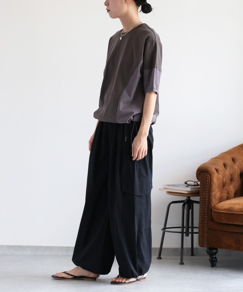 cepo（セポ）の「パフスリーブキリカエ半袖Tee（Tシャツ/カットソー・レディース・チャコール/カーキ/オフホワイト・M）」の17枚目の写真