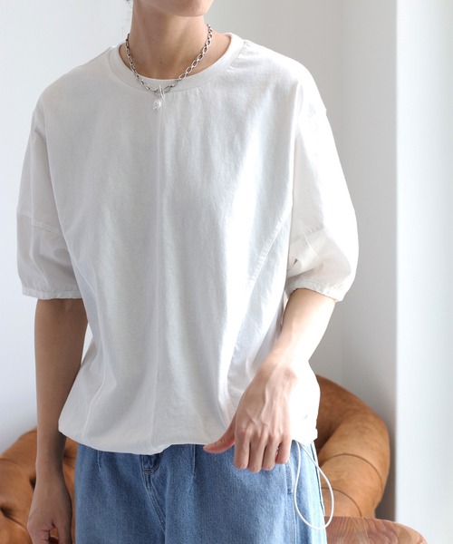 cepo（セポ）の「パフスリーブキリカエ半袖Tee（Tシャツ/カットソー・レディース・チャコール/カーキ/オフホワイト・M）」の9枚目の写真