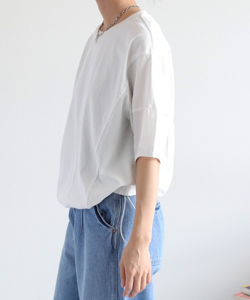 cepo（セポ）の「パフスリーブキリカエ半袖Tee（Tシャツ/カットソー・レディース・チャコール/カーキ/オフホワイト・M）」の11枚目の写真