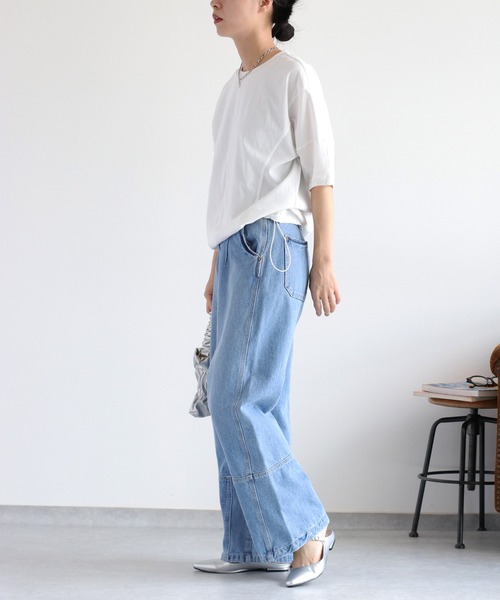 cepo（セポ）の「パフスリーブキリカエ半袖Tee（Tシャツ/カットソー・レディース・チャコール/カーキ/オフホワイト・M）」の5枚目の写真