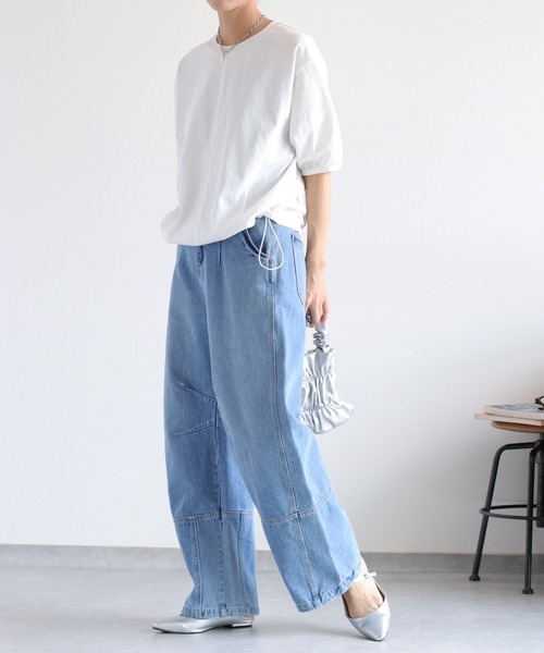 cepo（セポ）の「パフスリーブキリカエ半袖Tee（Tシャツ/カットソー・レディース・チャコール/カーキ/オフホワイト・M）」の8枚目の写真