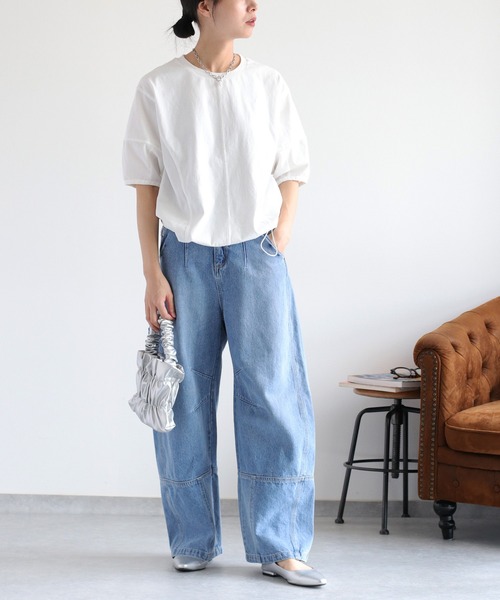 cepo（セポ）の「パフスリーブキリカエ半袖Tee（Tシャツ/カットソー・レディース・チャコール/カーキ/オフホワイト・M）」の4枚目の写真