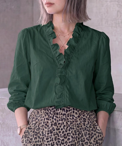 cammie（キャミー）の「フロントフリルパイピングブラウス（シャツ/ブラウス・レディース・ホワイト/グリーン/ブラック・L/M）」の3枚目の写真