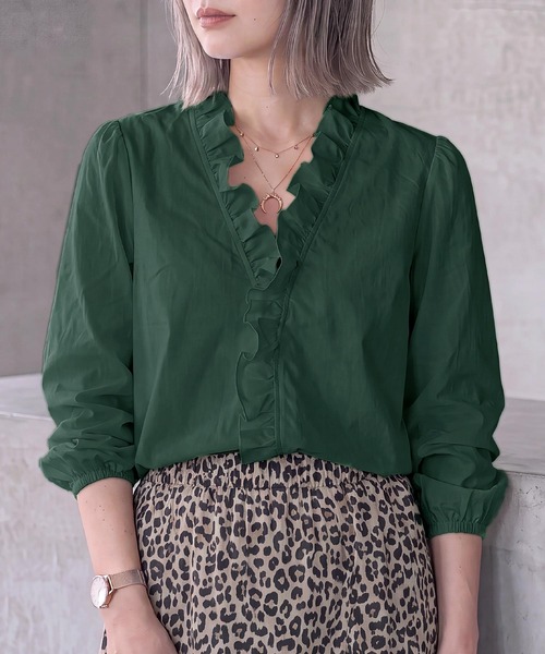 cammie（キャミー）の「フロントフリルパイピングブラウス（シャツ/ブラウス・レディース・ホワイト/グリーン/ブラック・L/M）」の14枚目の写真
