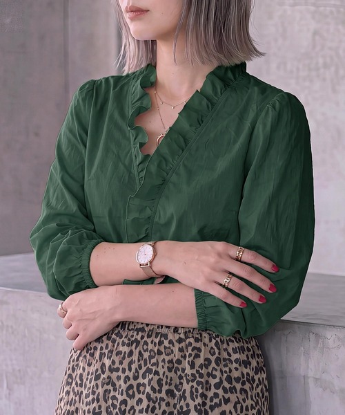 cammie（キャミー）の「フロントフリルパイピングブラウス（シャツ/ブラウス・レディース・ホワイト/グリーン/ブラック・L/M）」の15枚目の写真
