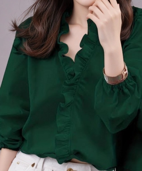 cammie（キャミー）の「フロントフリルパイピングブラウス（シャツ/ブラウス・レディース・ホワイト/グリーン/ブラック・L/M）」の6枚目の写真