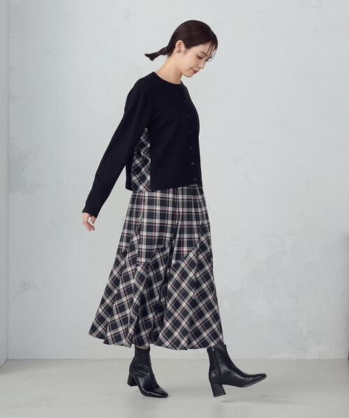 COMME CA ISM（コムサイズム）の「【セットアップ対応】ニットとタータンチェックのコンビネーションカーディガン（カーディガン/ボレロ・レディース・ブラック/ネイビー・FREE）」の8枚目の写真