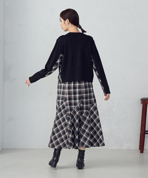 COMME CA ISM（コムサイズム）の「【セットアップ対応】ニットとタータンチェックのコンビネーションカーディガン（カーディガン/ボレロ・レディース・ブラック/ネイビー・FREE）」の9枚目の写真
