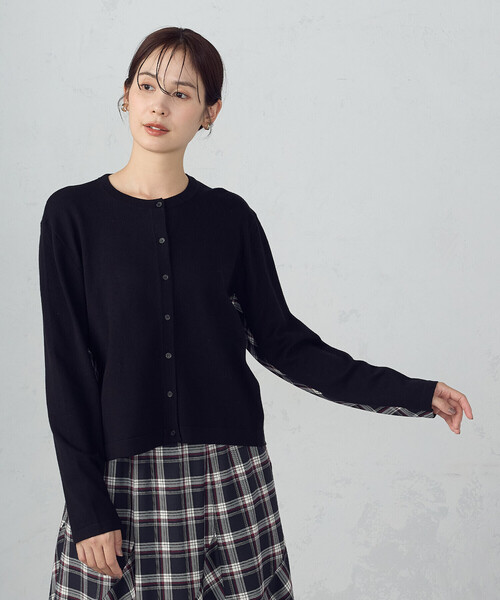 COMME CA ISM（コムサイズム）の「【セットアップ対応】ニットとタータンチェックのコンビネーションカーディガン（カーディガン/ボレロ・レディース・ブラック/ネイビー・FREE）」の10枚目の写真