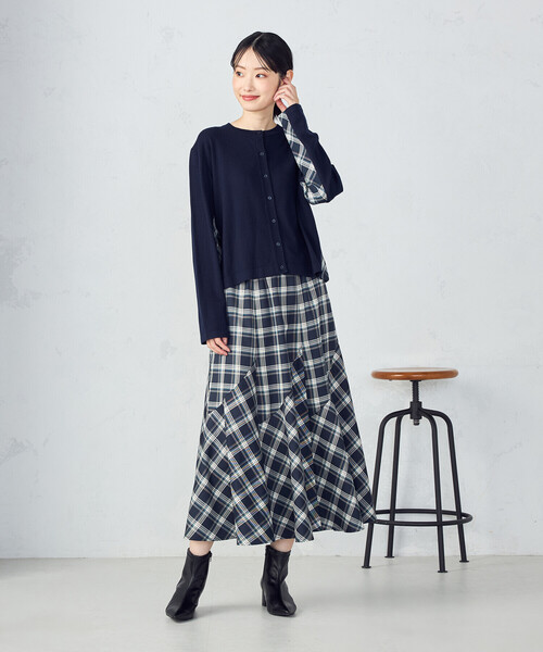 COMME CA ISM（コムサイズム）の「【セットアップ対応】ニットとタータンチェックのコンビネーションカーディガン（カーディガン/ボレロ・レディース・ブラック/ネイビー・FREE）」の11枚目の写真