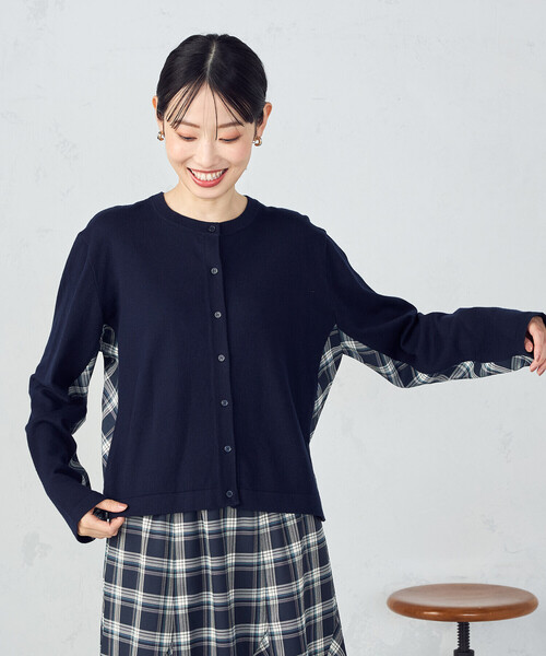 COMME CA ISM（コムサイズム）の「【セットアップ対応】ニットとタータンチェックのコンビネーションカーディガン（カーディガン/ボレロ・レディース・ブラック/ネイビー・FREE）」の13枚目の写真