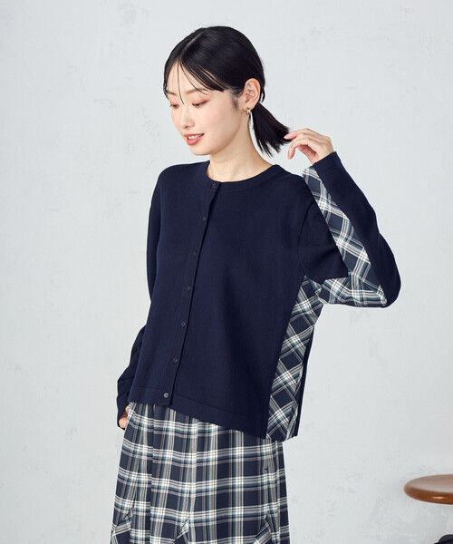 COMME CA ISM（コムサイズム）の「【セットアップ対応】ニットとタータンチェックのコンビネーションカーディガン（カーディガン/ボレロ・レディース・ブラック/ネイビー・FREE）」の14枚目の写真