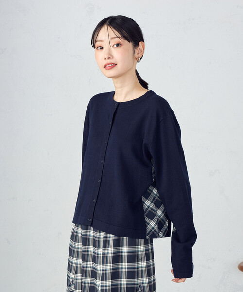 COMME CA ISM（コムサイズム）の「【セットアップ対応】ニットとタータンチェックのコンビネーションカーディガン（カーディガン/ボレロ・レディース・ブラック/ネイビー・FREE）」の15枚目の写真