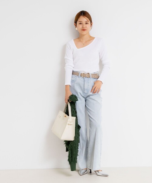 Rie Miller（リエミラー）の「ウォッシャブルリブカットアウト2WAYロンT（Tシャツ/カットソー・レディース・オフホワイト/ダークグリーン/チャコールグレー・38）」の4枚目の写真